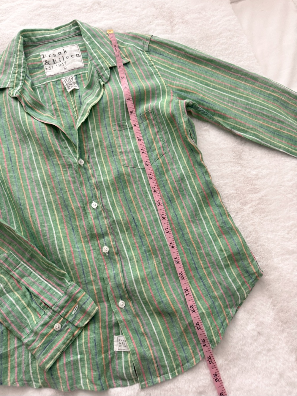 Frank & Eileen Eileen Relaxed Button-Up Shirt Green Multi Stripe Linen - Picture 12 of 12